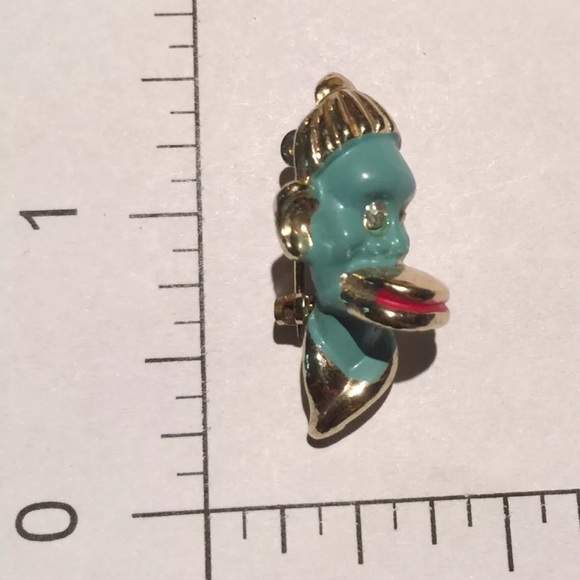 TRIBAL PIN TEAL FACED WITH A LIP PLATE RED LIPS White Crystal /Diamond like Eyes - Picture 3 of 8